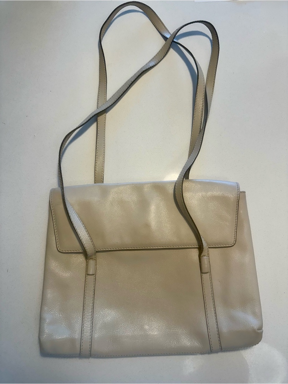 Vintage Bottega Veneta Smooth Leather Flap Shoulder Bag - Dove Gray Gold Archiva